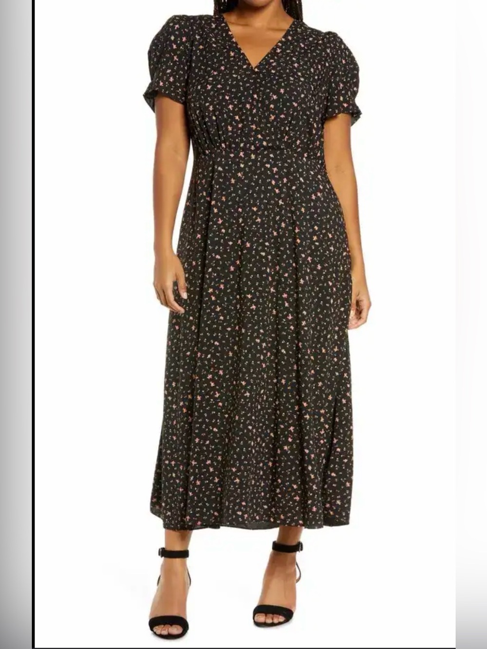 Madewell‎ Puff-Sleeve Faux-Wrap Midi Dress in Stem Scatter 6